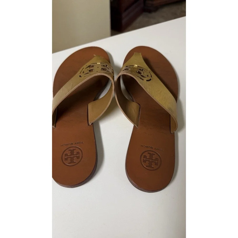Tory‎ Burch Women's Gold Leather Thong Flats Sandals Size 7